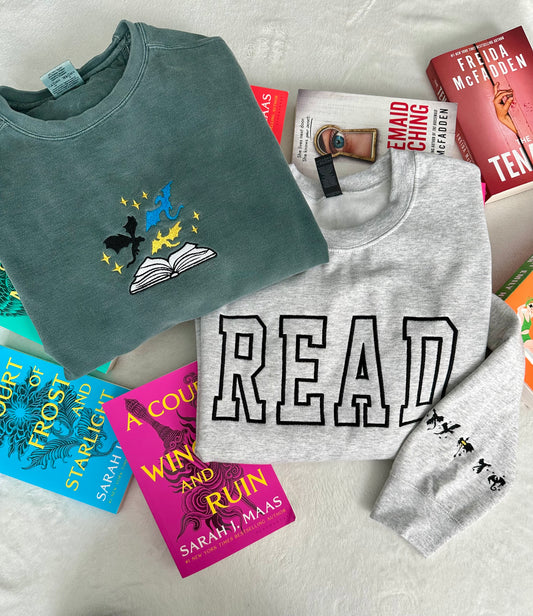 Bookish Dragon Embroidered Comfort Colors Crewneck