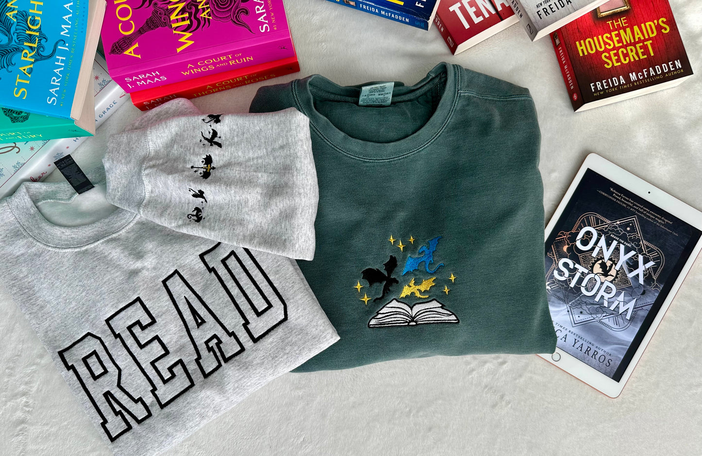 Bookish Dragon Embroidered Comfort Colors Crewneck