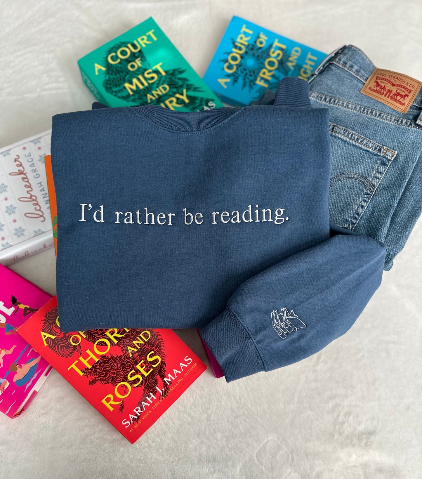 I’d Rather Be Reading Embroidered Crewneck